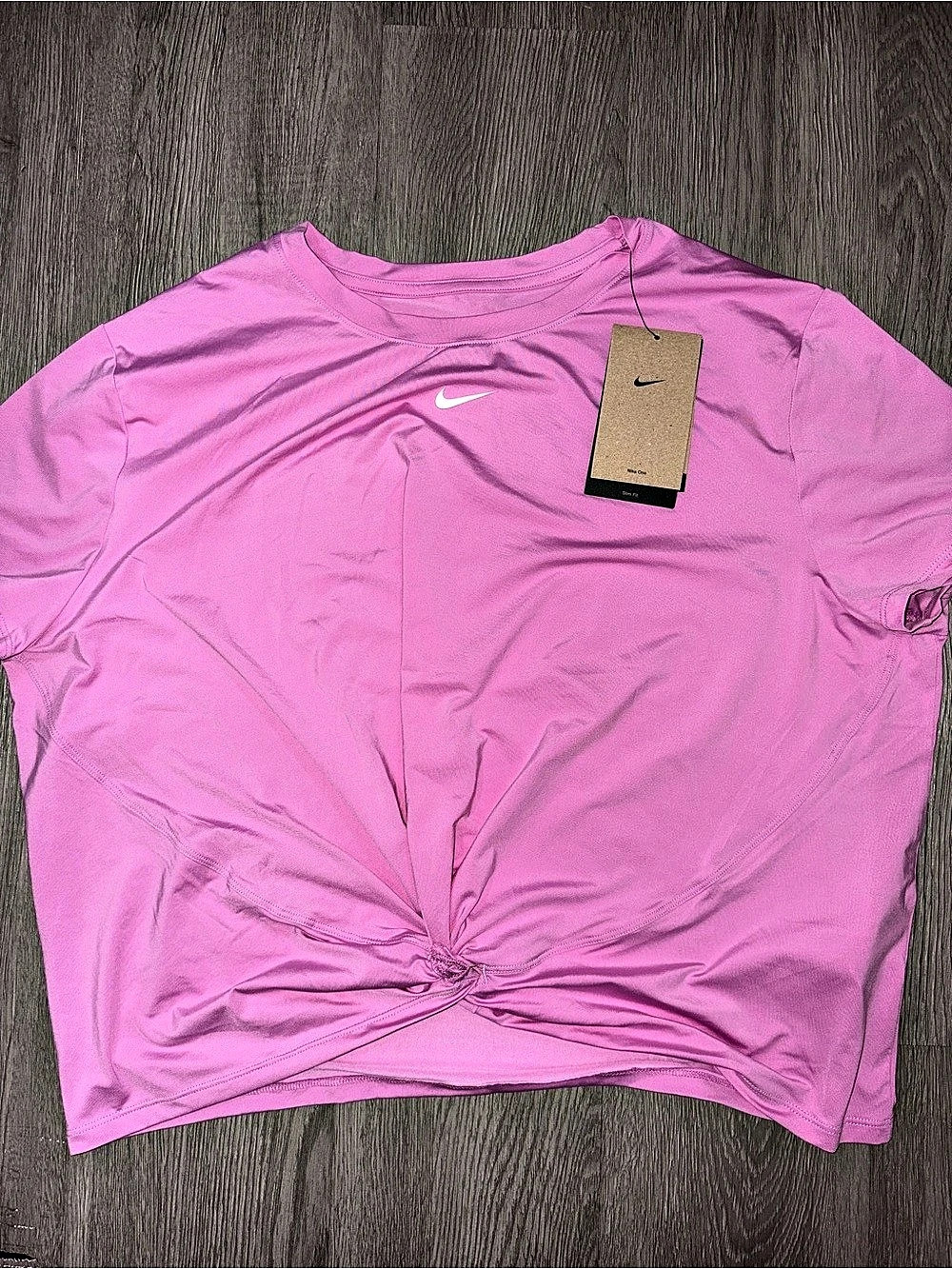 Nike One Dri-FIT Knot Front Short Sleeve Top Pink XL NWT